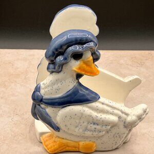 Vintage Sittre Ceramic Country Mother Goose Napkin Holder 1989 Speckled